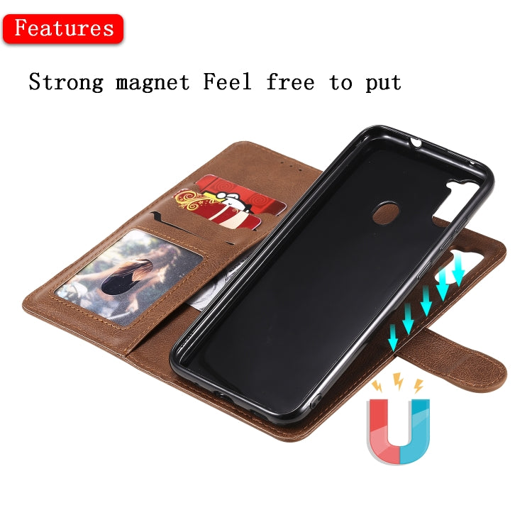 For Samsung Galaxy M11 / A11 2 in 1 Solid Color Detachable PU Leather Case with Card Slots & Magnetic Holder & Photo Frame & Wallet & Strap