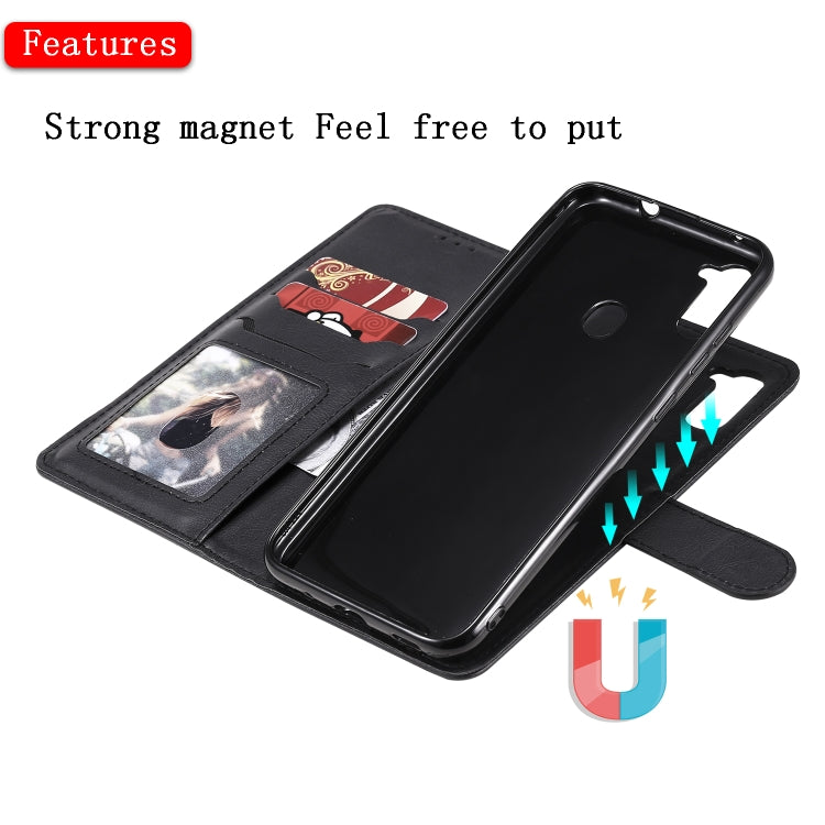 For Samsung Galaxy M11 / A11 2 in 1 Solid Color Detachable PU Leather Case with Card Slots & Magnetic Holder & Photo Frame & Wallet & Strap