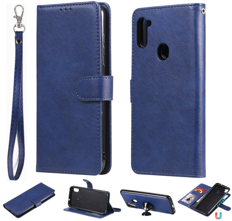 For Samsung Galaxy M11 / A11 2 in 1 Solid Color Detachable PU Leather Case with Card Slots & Magnetic Holder & Photo Frame & Wallet & Strap