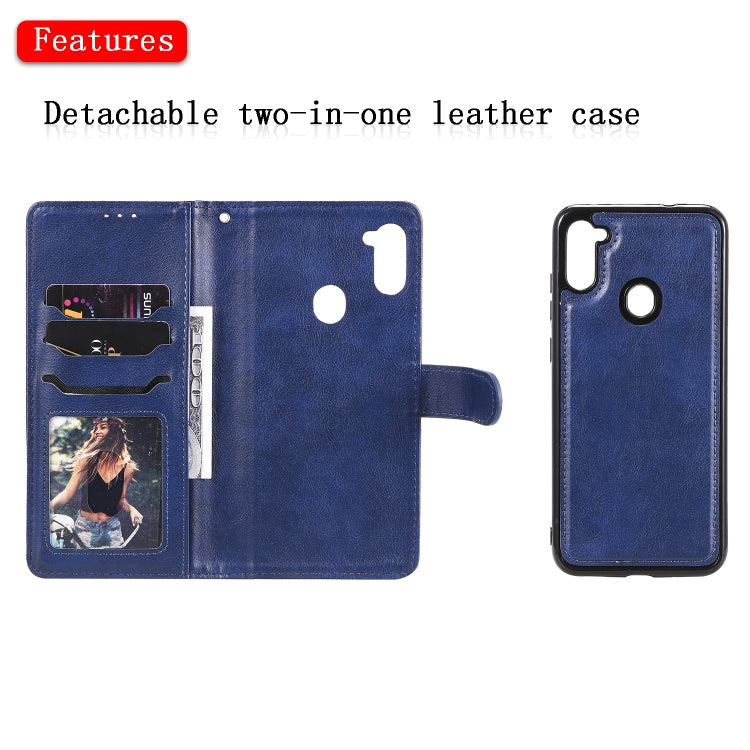 For Samsung Galaxy M11 / A11 2 in 1 Solid Color Detachable PU Leather Case with Card Slots & Magnetic Holder & Photo Frame & Wallet & Strap