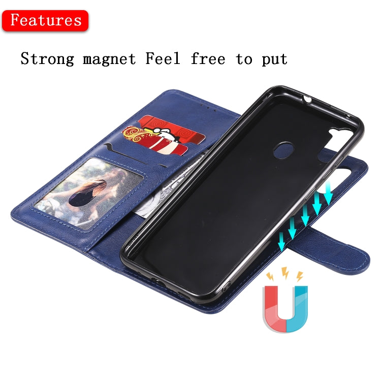 For Samsung Galaxy M11 / A11 2 in 1 Solid Color Detachable PU Leather Case with Card Slots & Magnetic Holder & Photo Frame & Wallet & Strap