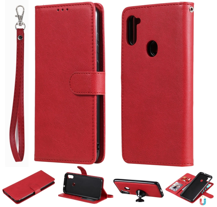 For Samsung Galaxy M11 / A11 2 in 1 Solid Color Detachable PU Leather Case with Card Slots & Magnetic Holder & Photo Frame & Wallet & Strap