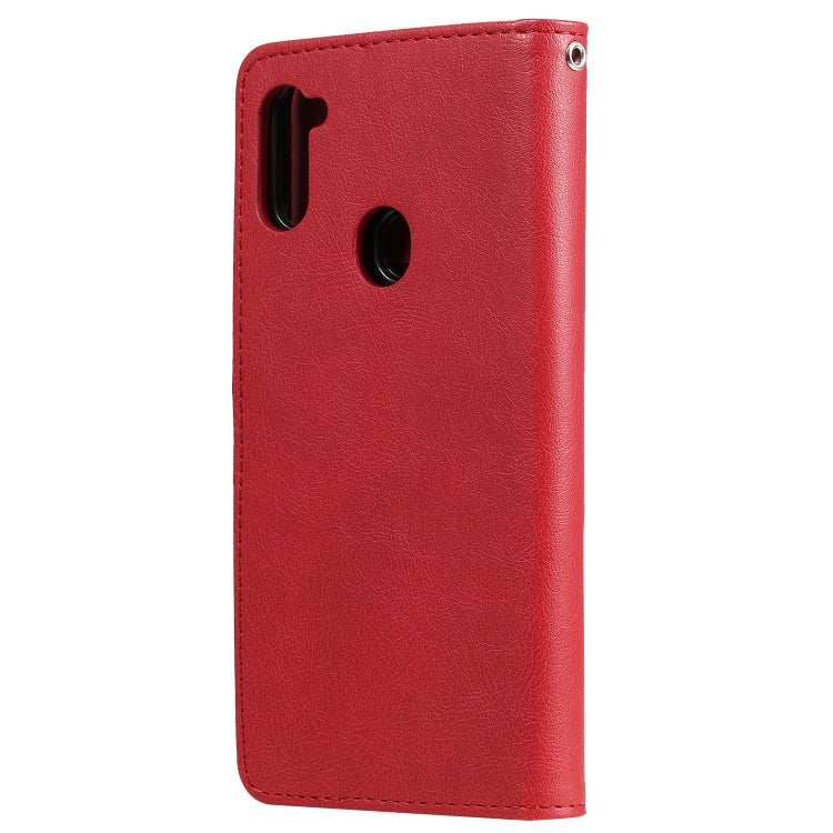 For Samsung Galaxy M11 / A11 2 in 1 Solid Color Detachable PU Leather Case with Card Slots & Magnetic Holder & Photo Frame & Wallet & Strap