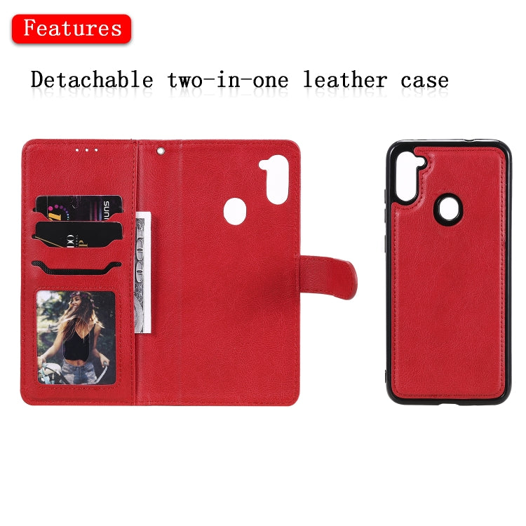 For Samsung Galaxy M11 / A11 2 in 1 Solid Color Detachable PU Leather Case with Card Slots & Magnetic Holder & Photo Frame & Wallet & Strap