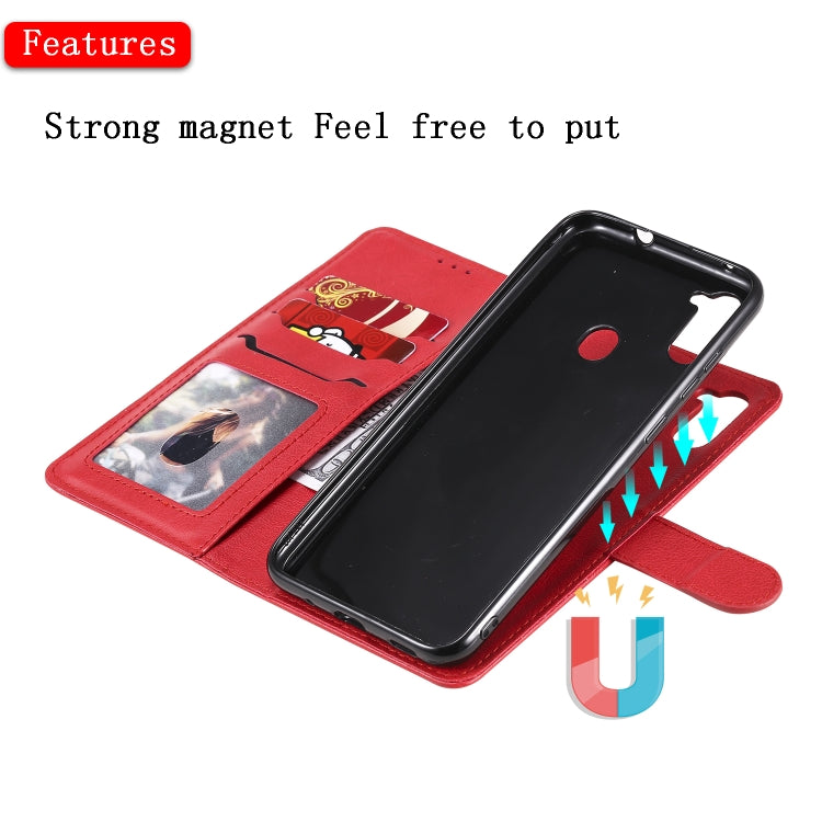 For Samsung Galaxy M11 / A11 2 in 1 Solid Color Detachable PU Leather Case with Card Slots & Magnetic Holder & Photo Frame & Wallet & Strap