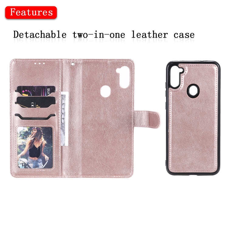 For Samsung Galaxy M11 / A11 2 in 1 Solid Color Detachable PU Leather Case with Card Slots & Magnetic Holder & Photo Frame & Wallet & Strap