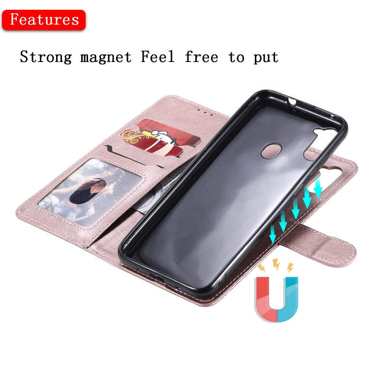 For Samsung Galaxy M11 / A11 2 in 1 Solid Color Detachable PU Leather Case with Card Slots & Magnetic Holder & Photo Frame & Wallet & Strap