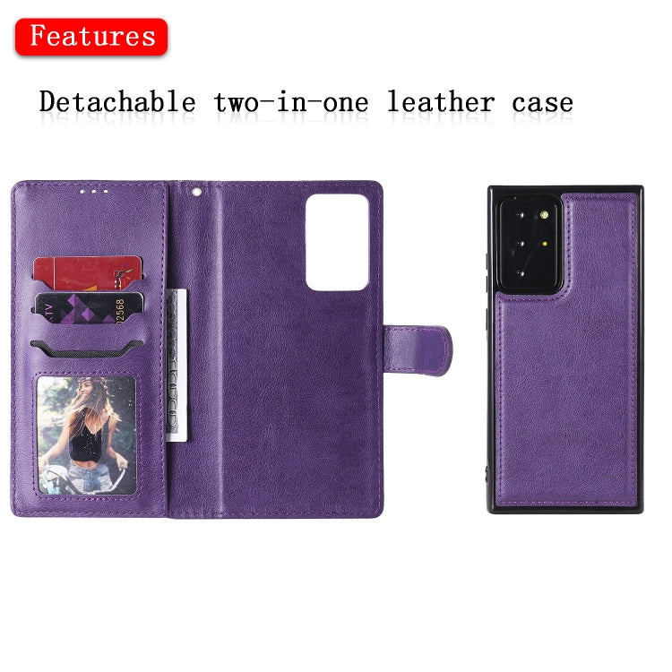 For Samsung Galaxy Note 20 2 in 1 Solid Color Detachable PU Leather Case with Card Slots & Magnetic Holder & Photo Frame & Wallet & Strap