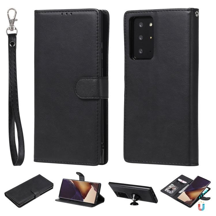 For Samsung Galaxy Note 20 2 in 1 Solid Color Detachable PU Leather Case with Card Slots & Magnetic Holder & Photo Frame & Wallet & Strap