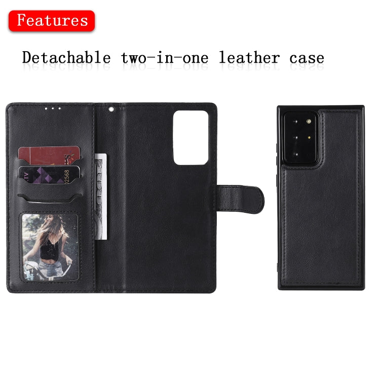 For Samsung Galaxy Note 20 2 in 1 Solid Color Detachable PU Leather Case with Card Slots & Magnetic Holder & Photo Frame & Wallet & Strap