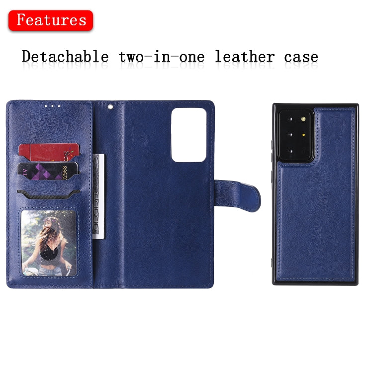 For Samsung Galaxy Note 20 2 in 1 Solid Color Detachable PU Leather Case with Card Slots & Magnetic Holder & Photo Frame & Wallet & Strap