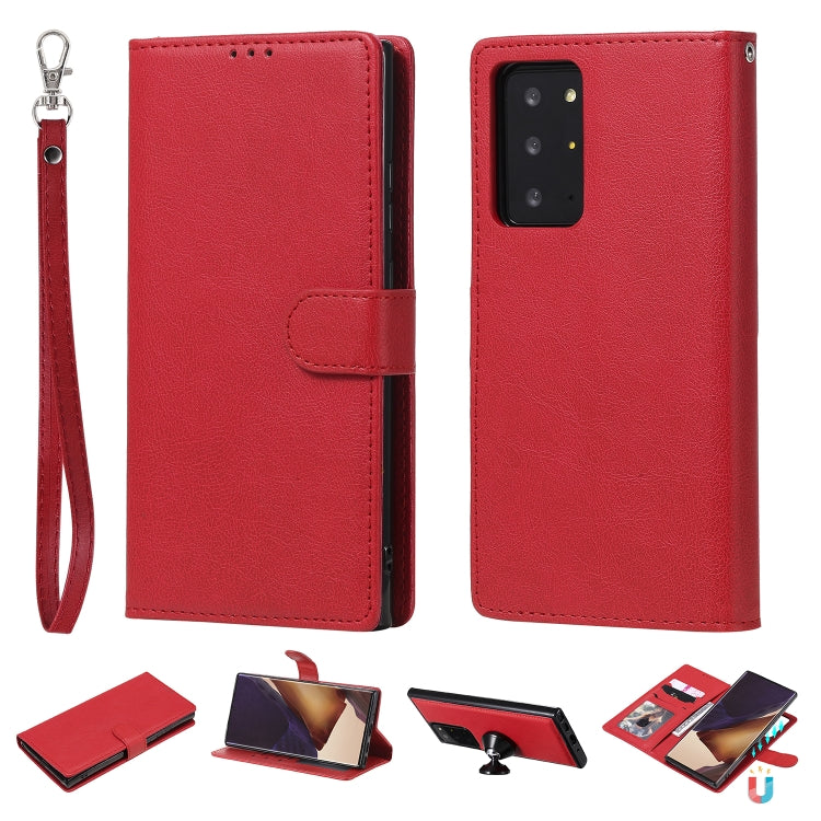 For Samsung Galaxy Note 20 2 in 1 Solid Color Detachable PU Leather Case with Card Slots & Magnetic Holder & Photo Frame & Wallet & Strap