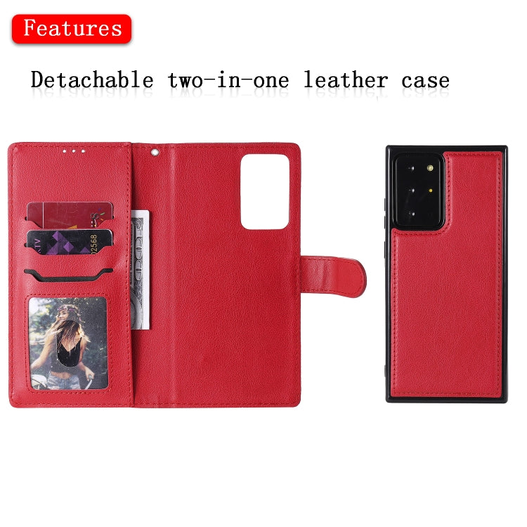 For Samsung Galaxy Note 20 2 in 1 Solid Color Detachable PU Leather Case with Card Slots & Magnetic Holder & Photo Frame & Wallet & Strap