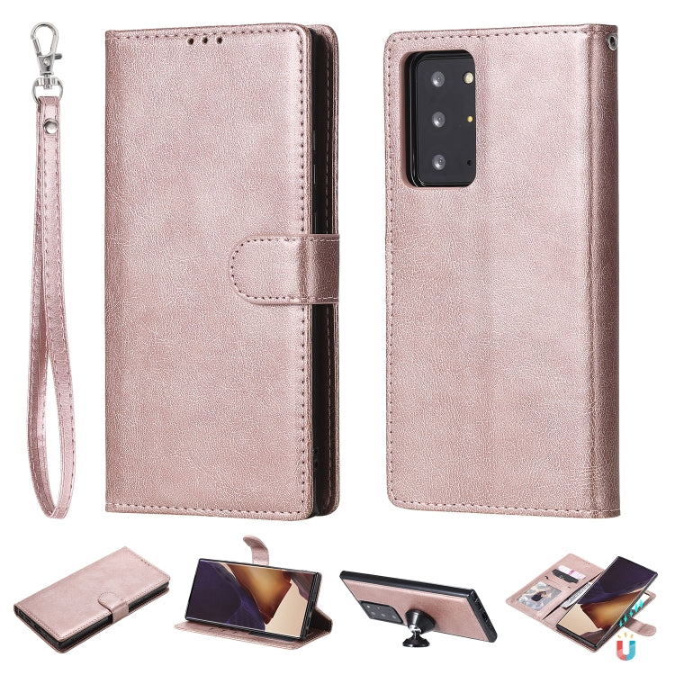 For Samsung Galaxy Note 20 2 in 1 Solid Color Detachable PU Leather Case with Card Slots & Magnetic Holder & Photo Frame & Wallet & Strap