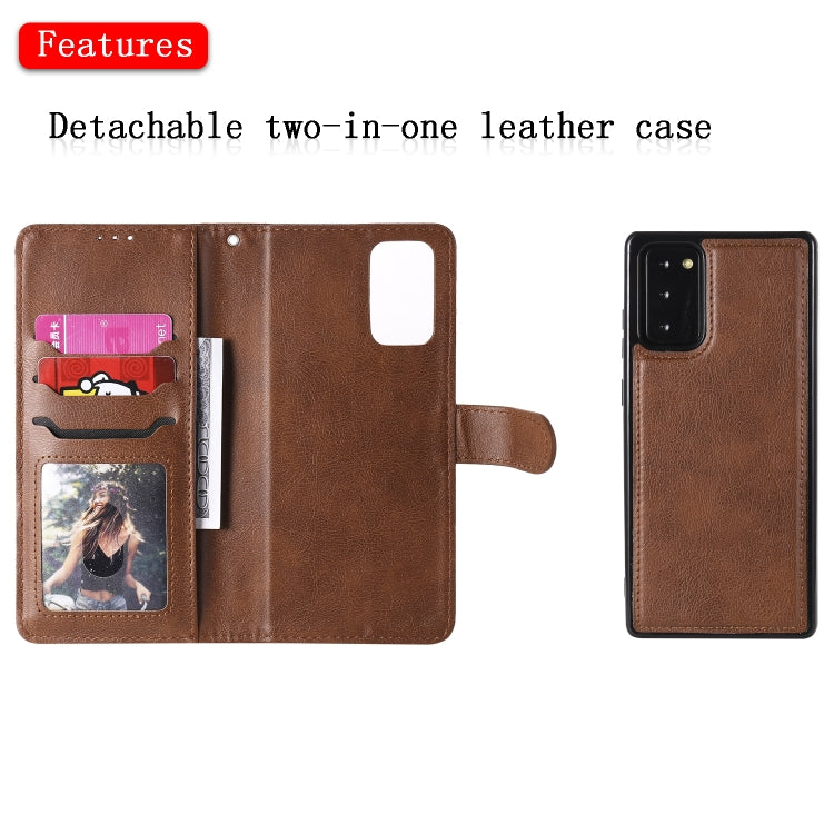 For Samsung Galaxy Note 20 Ultra 2 in 1 Solid Color Detachable PU Leather Case with Card Slots & Magnetic Holder & Photo Frame & Wallet & Strap