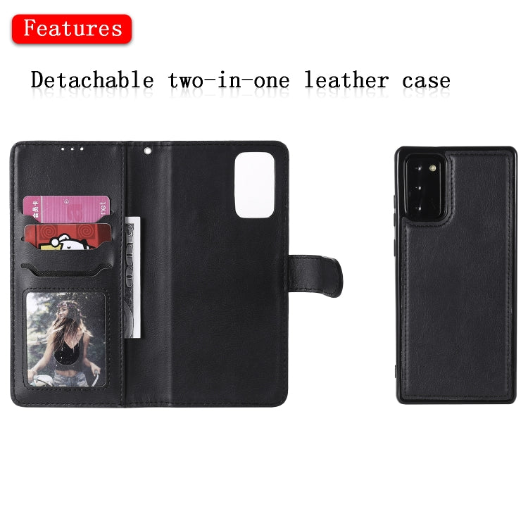 For Samsung Galaxy Note 20 Ultra 2 in 1 Solid Color Detachable PU Leather Case with Card Slots & Magnetic Holder & Photo Frame & Wallet & Strap