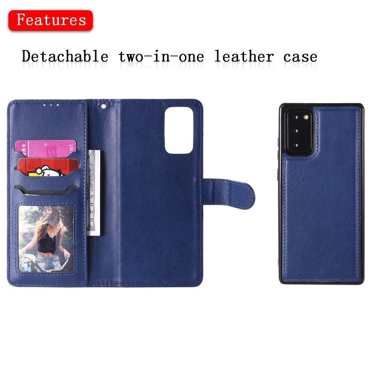 For Samsung Galaxy Note 20 Ultra 2 in 1 Solid Color Detachable PU Leather Case with Card Slots & Magnetic Holder & Photo Frame & Wallet & Strap