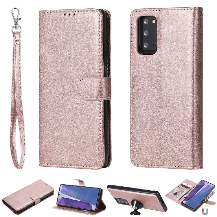 For Samsung Galaxy Note 20 Ultra 2 in 1 Solid Color Detachable PU Leather Case with Card Slots & Magnetic Holder & Photo Frame & Wallet & Strap