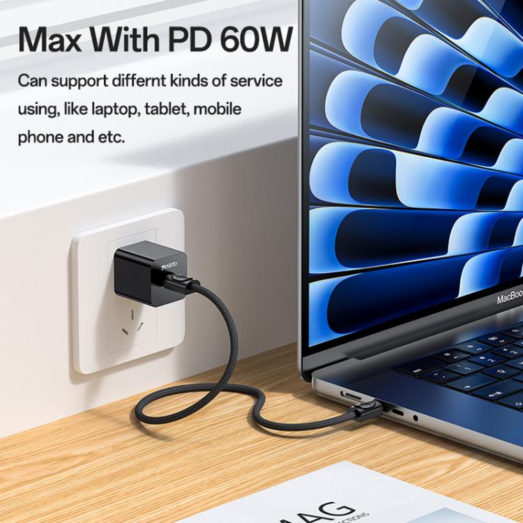 Yesido CA177 Portable Strip PD60W Type-C to Type-C Zinc Alloy Data Cable, Length: 20cm - Black