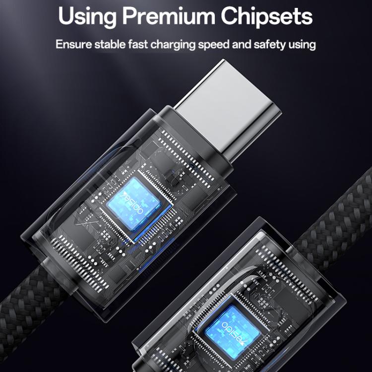 Yesido CA177 Portable Strip PD60W Type-C to Type-C Zinc Alloy Data Cable, Length: 20cm - Black