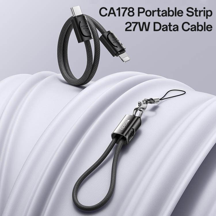 Yesido CA178 Portable Strip PD27W Type-C to 8 Pin Zinc Alloy Data Cable, Length: 20cm - Black