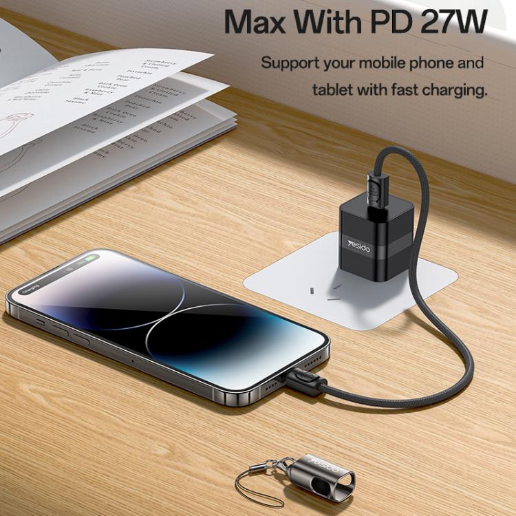 Yesido CA178 Portable Strip PD27W Type-C to 8 Pin Zinc Alloy Data Cable, Length: 20cm - Black