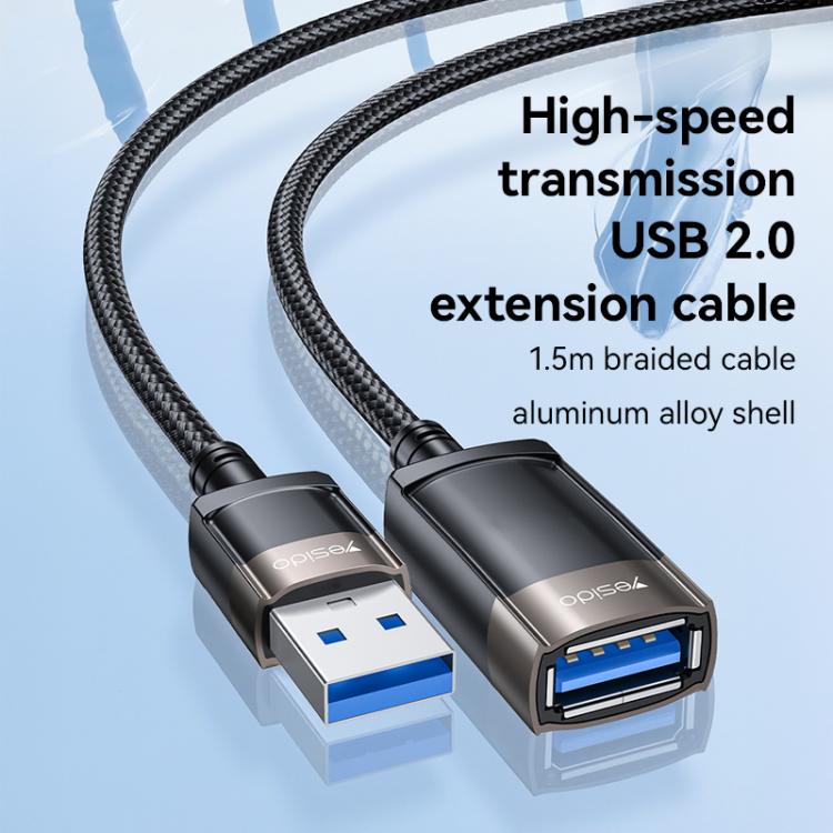 Yesido GS26 480Mbps High Speed USB2.0 Extension Cable, Length: 1.5m - Black