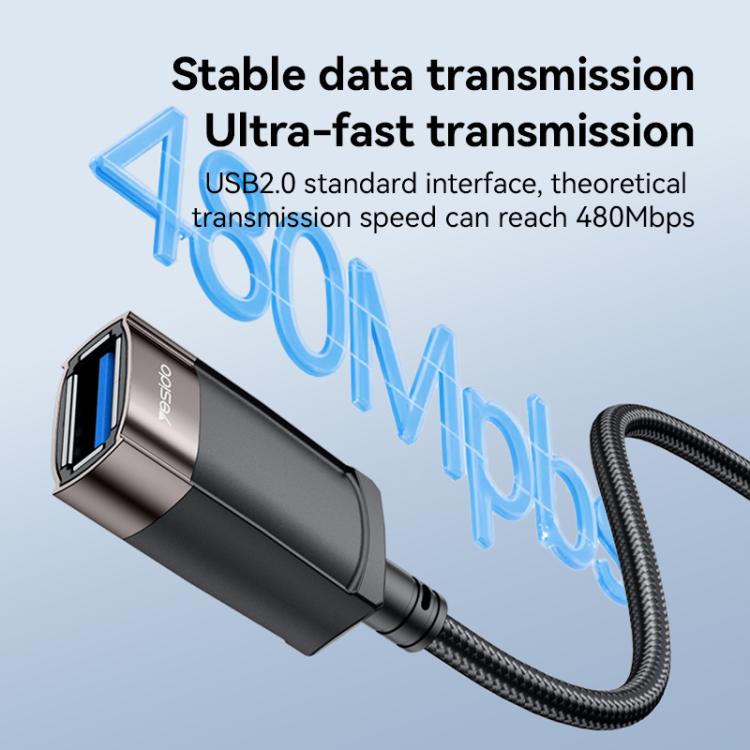 Yesido GS26 480Mbps High Speed USB2.0 Extension Cable, Length: 1.5m - Black