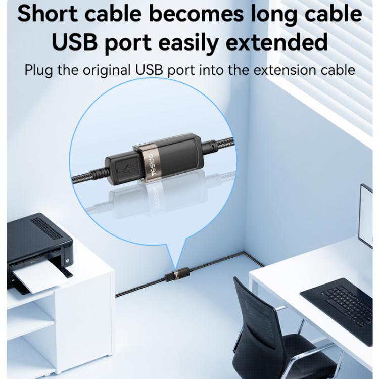 Yesido GS26 480Mbps High Speed USB2.0 Extension Cable, Length: 1.5m - Black