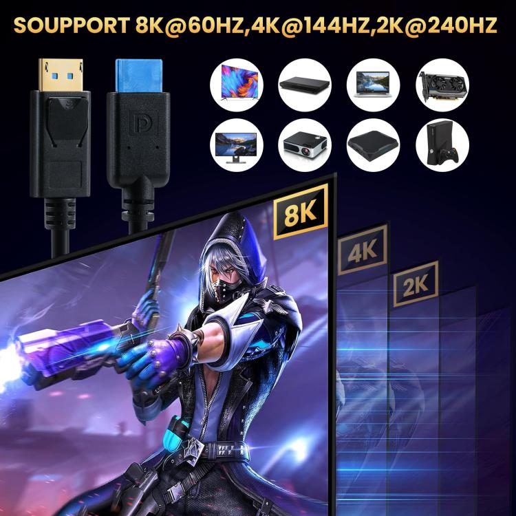 DisplayPort 8K DP1.4 Male to Female Connection Cable for Device Testing, Length:0.3m