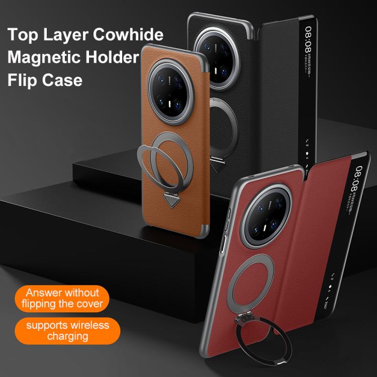 For Huawei Mate 70 SULADA Smart View Window MagSafe Magnetic Holder Leather Phone Case