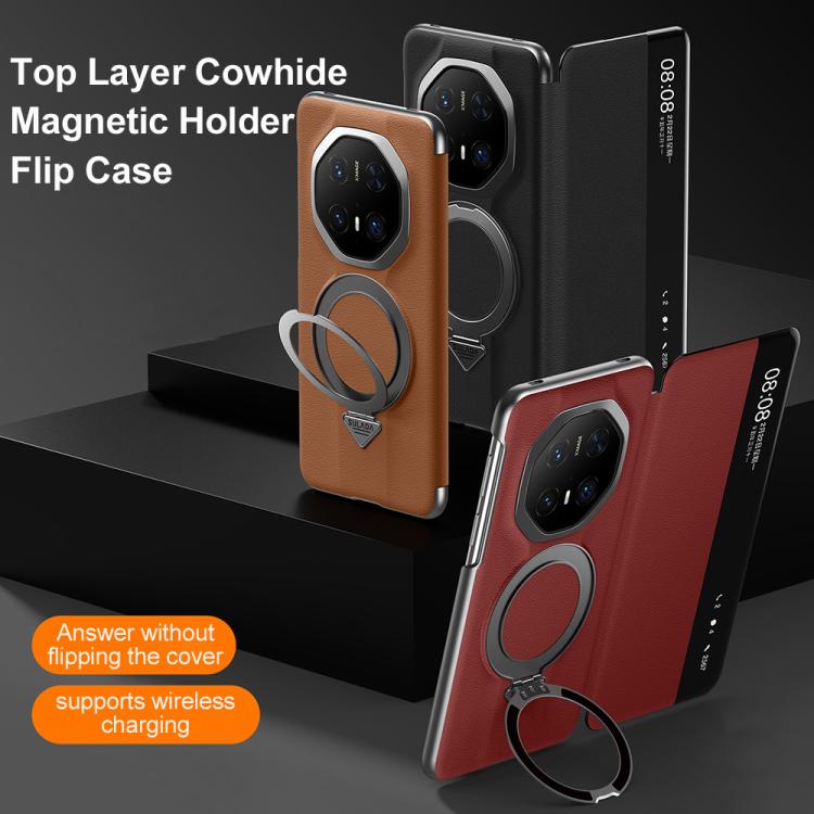 For Huawei Mate 70 RS Ultimate SULADA Smart View Window MagSafe Magnetic Holder Leather Phone Case