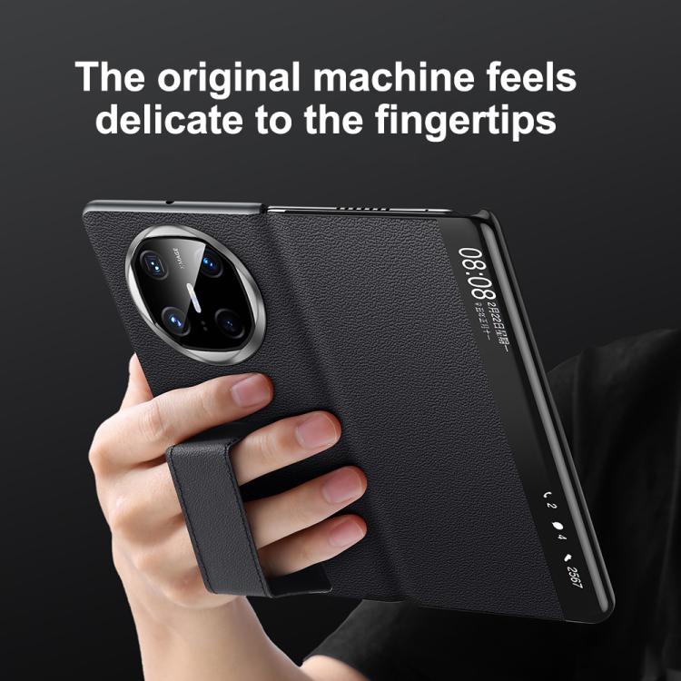 For Huawei Mate X6 SULADA Smart Series Wristband Holder Smart View Window Genuine Leather Phone Case