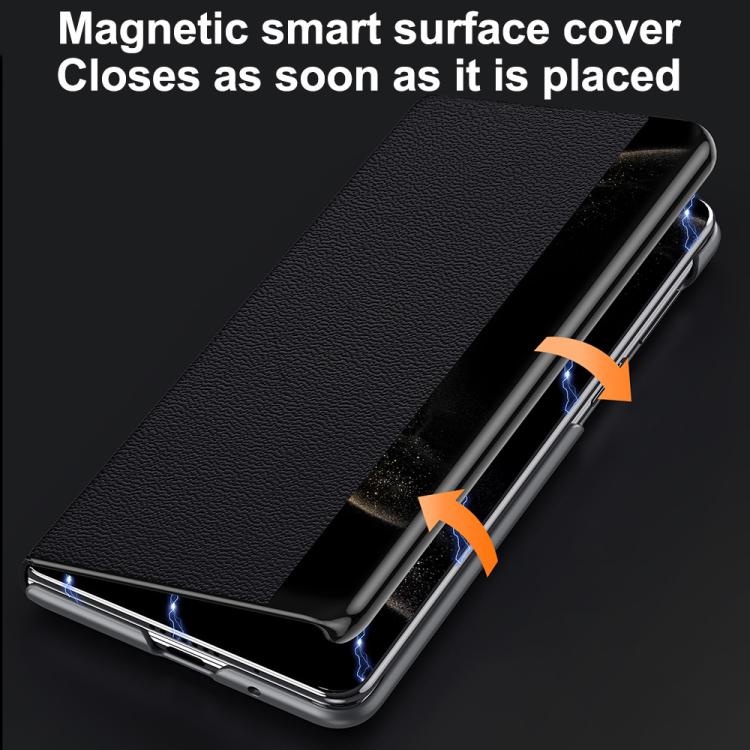 For Huawei Mate X6 SULADA Smart Series Wristband Holder Smart View Window Genuine Leather Phone Case
