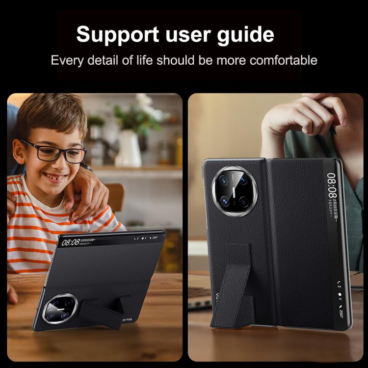 For Huawei Mate X6 SULADA Smart Series Wristband Holder Smart View Window Genuine Leather Phone Case