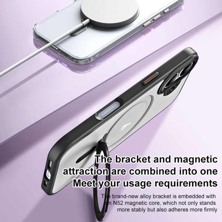 For iPhone 17 Airbag MagSafe Shockproof Frosted Phone Case with Fold Holder