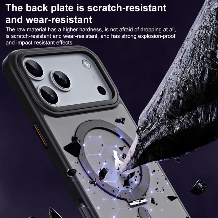 For iPhone 17 Pro Airbag MagSafe Shockproof Frosted Phone Case with Fold Holder