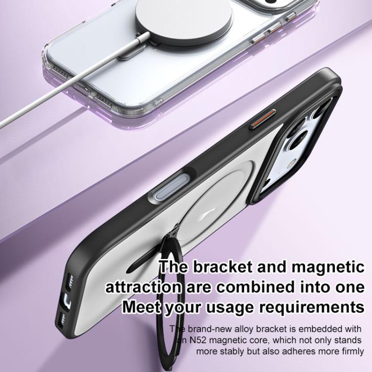 For iPhone 17 Pro Max Airbag MagSafe Shockproof Frosted Phone Case with Fold Holder