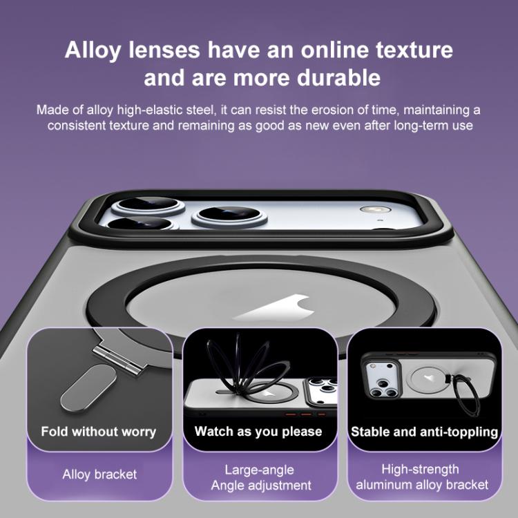 For iPhone 17 Pro Max Airbag MagSafe Shockproof Frosted Phone Case with Fold Holder