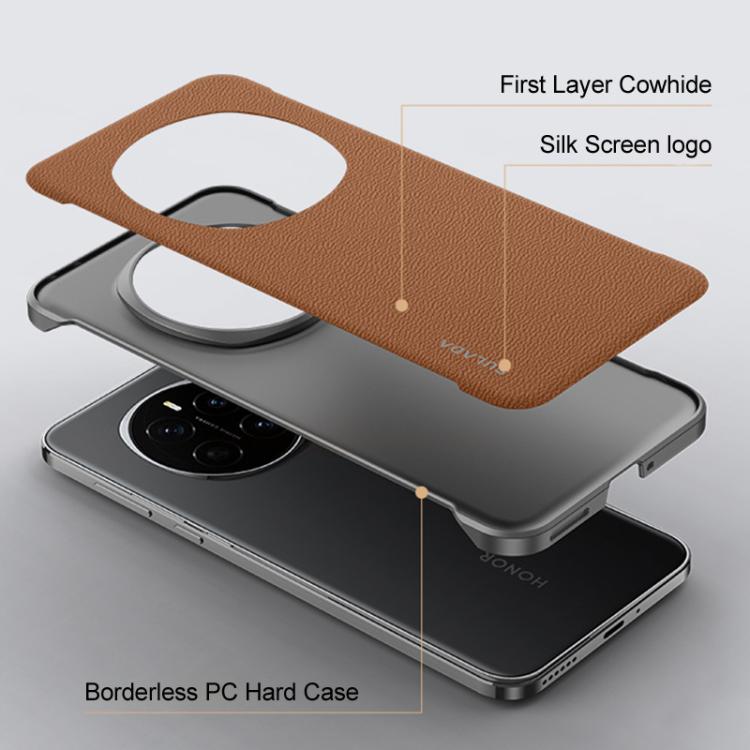 For Honor Magic7 SULADA Frameless Top Layer Cowhide Leather Hybrid PC Phone Case