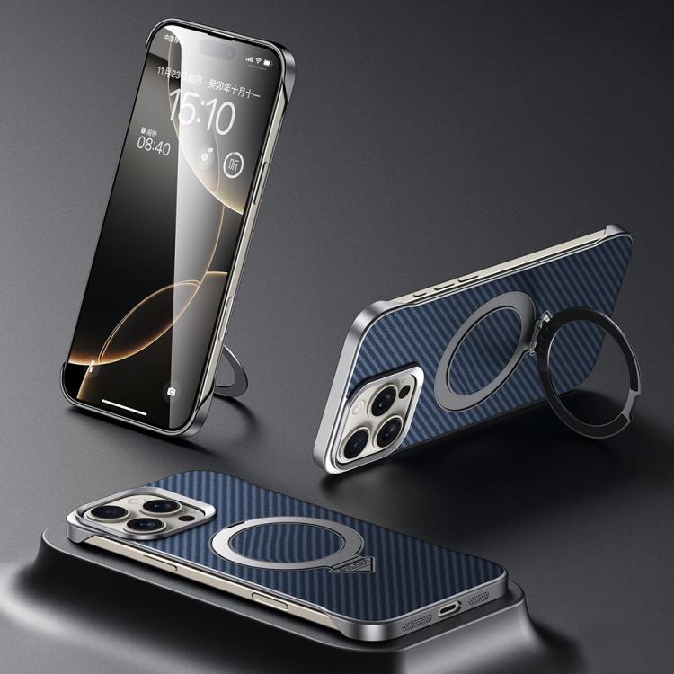 For iPhone 16 Pro SULADA Kevlar Texture MagSafe Magnetic Holder Phone Case