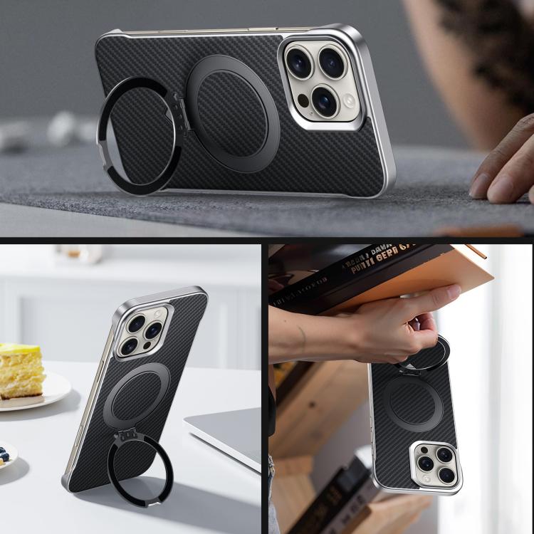 For iPhone 16 Pro Max SULADA Kevlar Texture MagSafe Magnetic Holder Phone Case