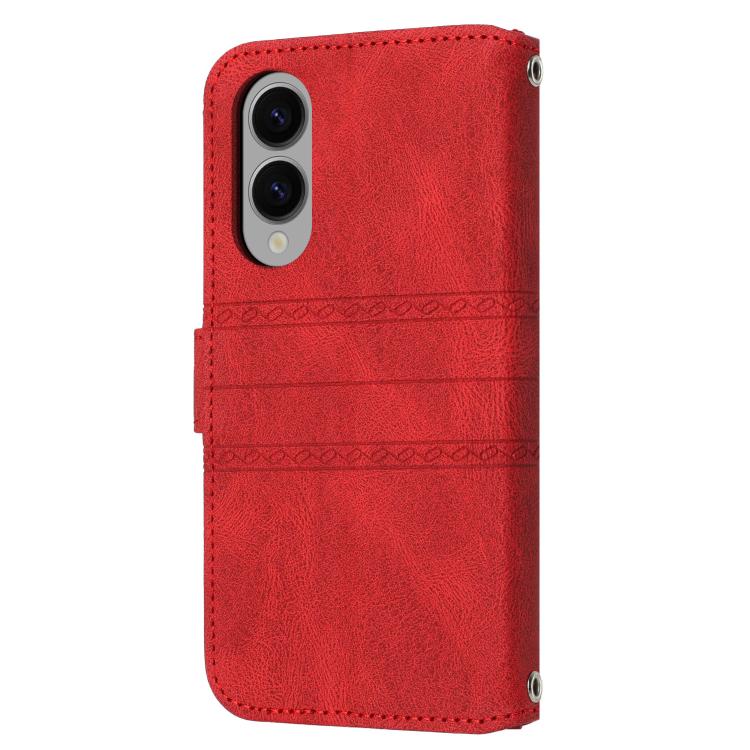 For Samsung Galaxy S25 Edge 5G Embossed Stripes Skin Feel Leather Phone Case