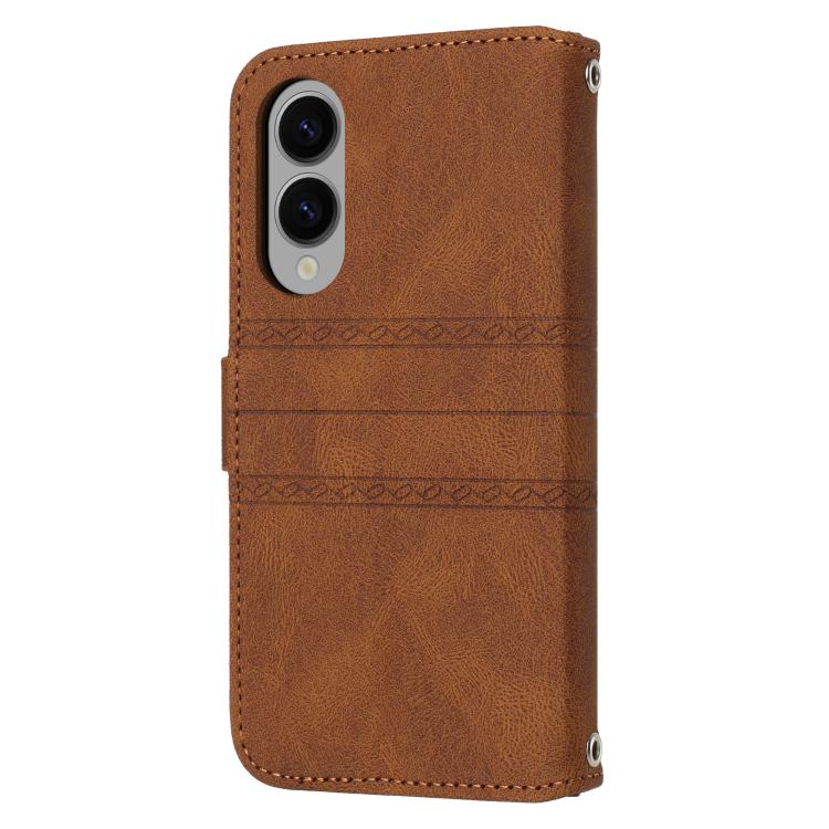 For Samsung Galaxy S25 Edge 5G Embossed Stripes Skin Feel Leather Phone Case