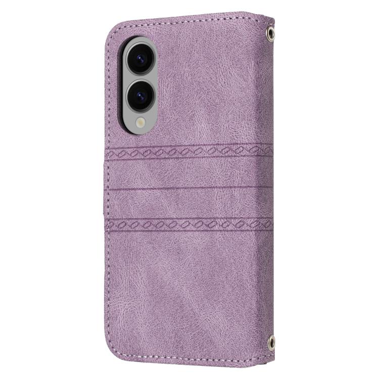 For Samsung Galaxy S25 Edge 5G Embossed Stripes Skin Feel Leather Phone Case