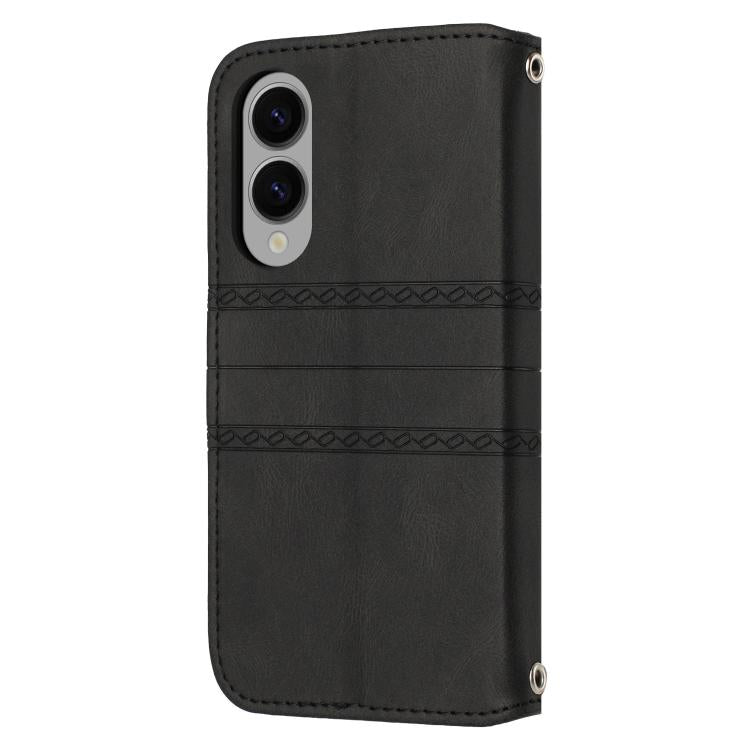 For Samsung Galaxy S25 Edge 5G Embossed Stripes Skin Feel Leather Phone Case