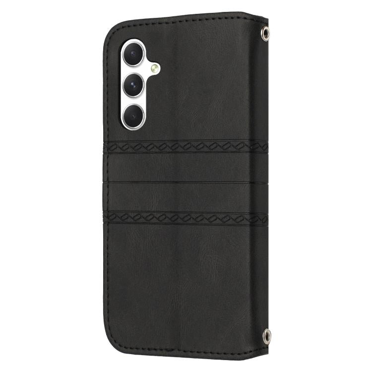 For Samsung Galaxy S26 5G Embossed Stripes Skin Feel Leather Phone Case