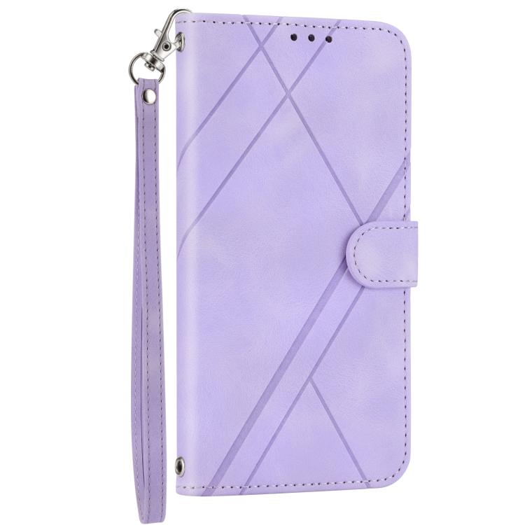 For Samsung Galaxy S25 Edge 5G Embossed Line Leather Phone Case with Lanyard