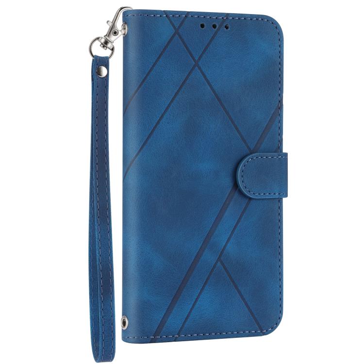 For Samsung Galaxy S25 Edge 5G Embossed Line Leather Phone Case with Lanyard