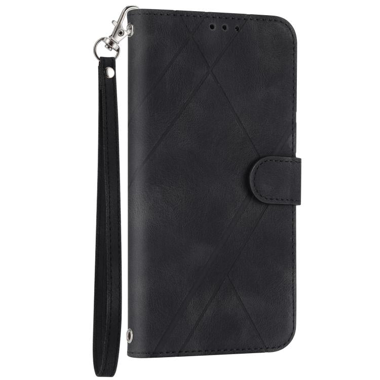 For Samsung Galaxy S25 Edge 5G Embossed Line Leather Phone Case with Lanyard
